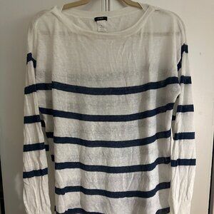 J.Crew 100% Linen Striped Long Sleeve Sweater | White & Navy | Women’s XL